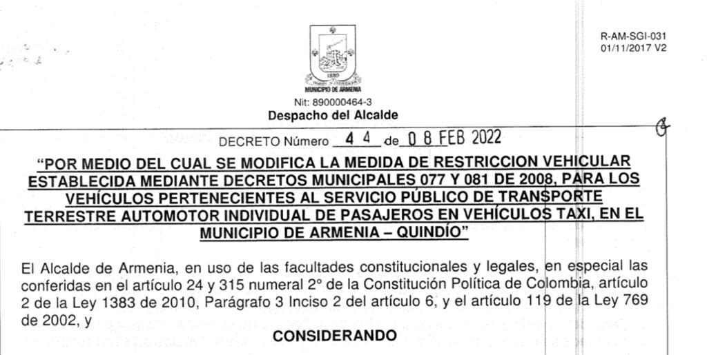 Tras concertación con gremio de taxistas, este sábado rige nuevo pico y placa; con la medida, conductores podrán descansar fines de semana