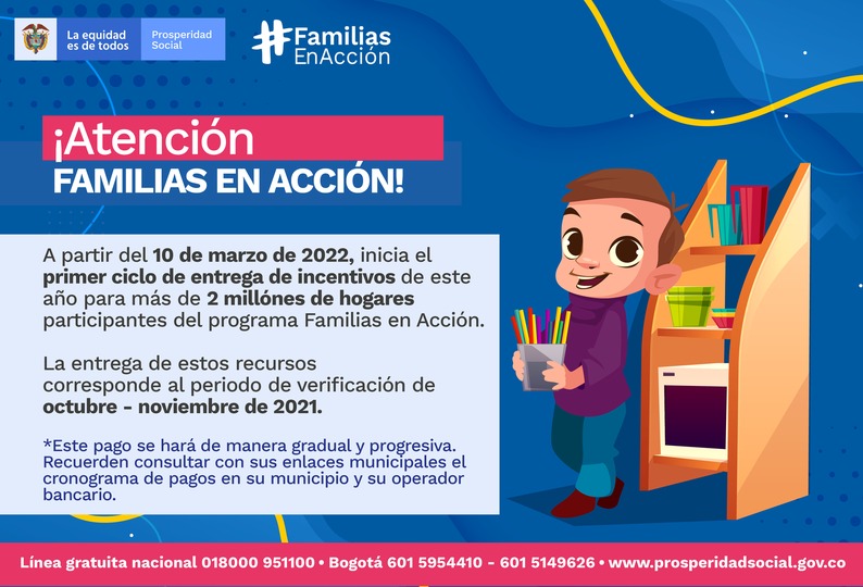 De forma progresiva, hoy se inician pagos de Familias en Acción