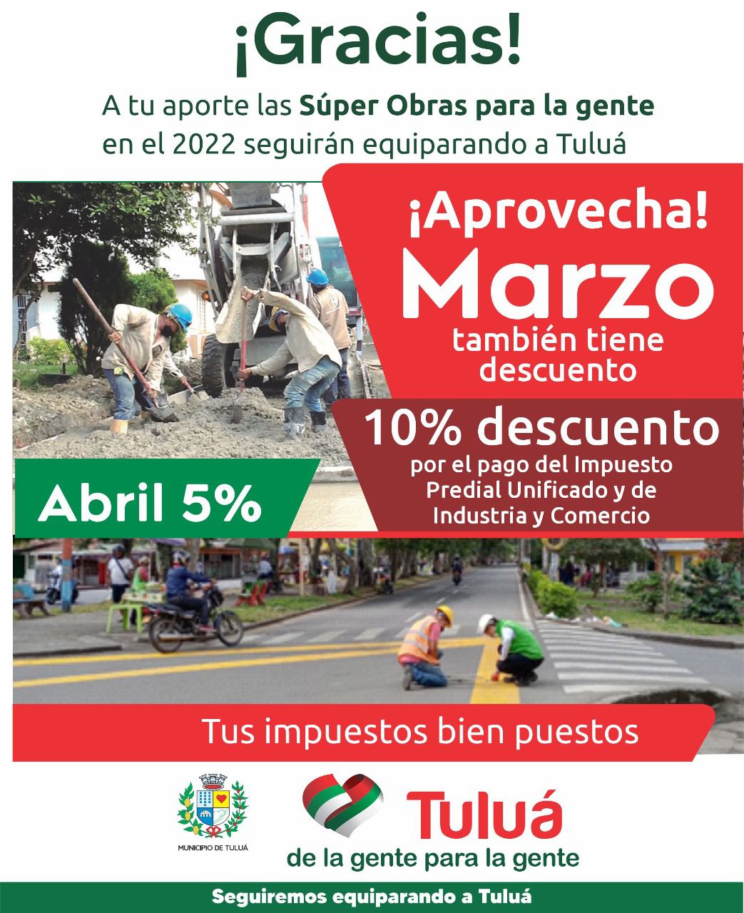 Descuentos en marzo por pago oportuno del Impuesto Predial Unificado y de Industria y Comercio￼ - Alcaldía de Tuluá