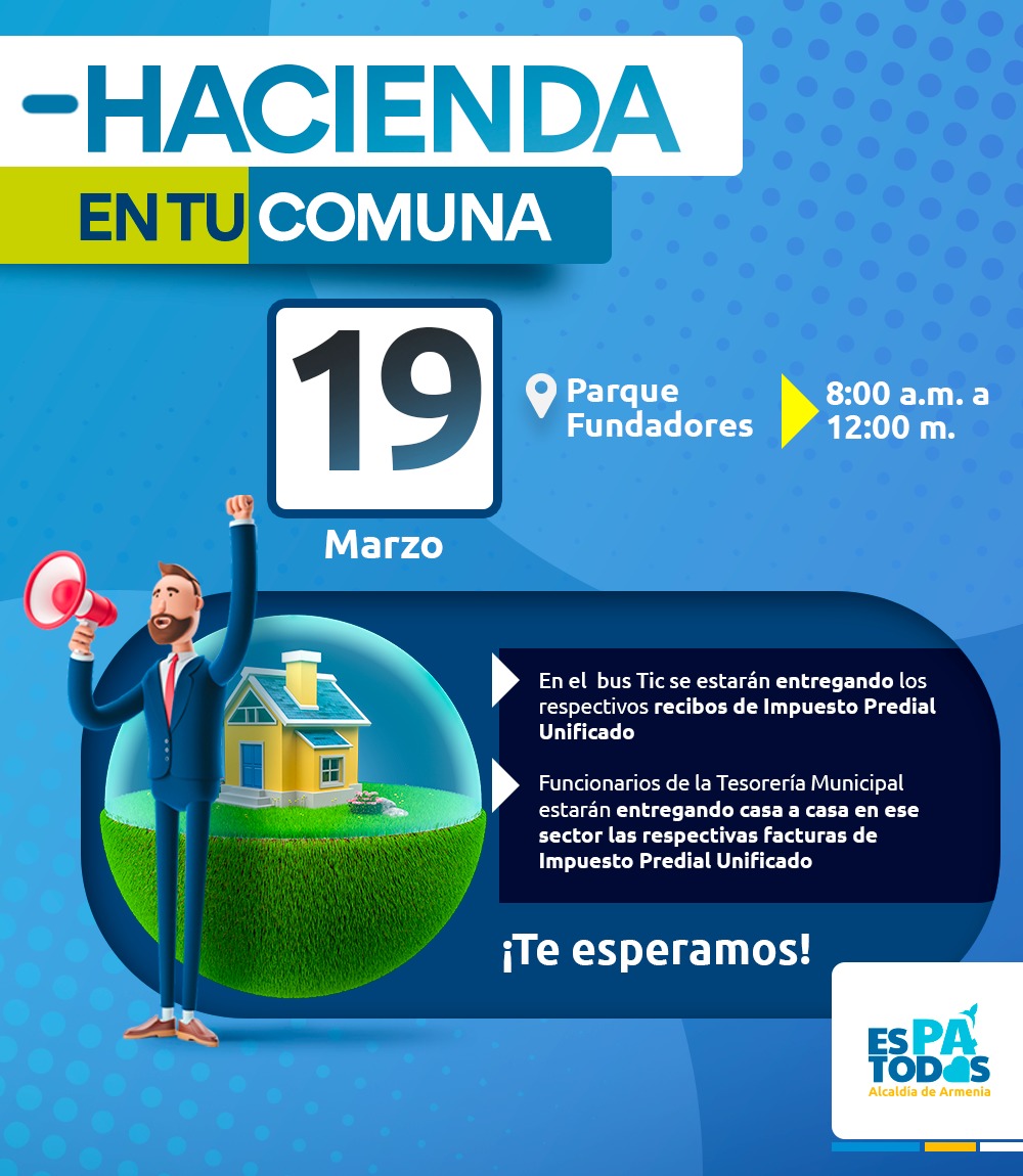 Este sábado, entrega de facturas de Impuesto Predial en el parque Fundadores