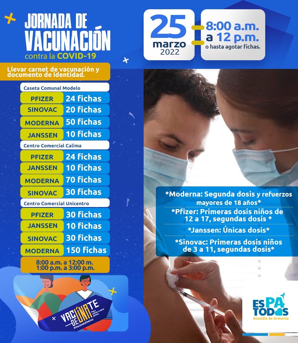 Este viernes, jornada de vacunación en Calima, Unicentro y barrio Modelo