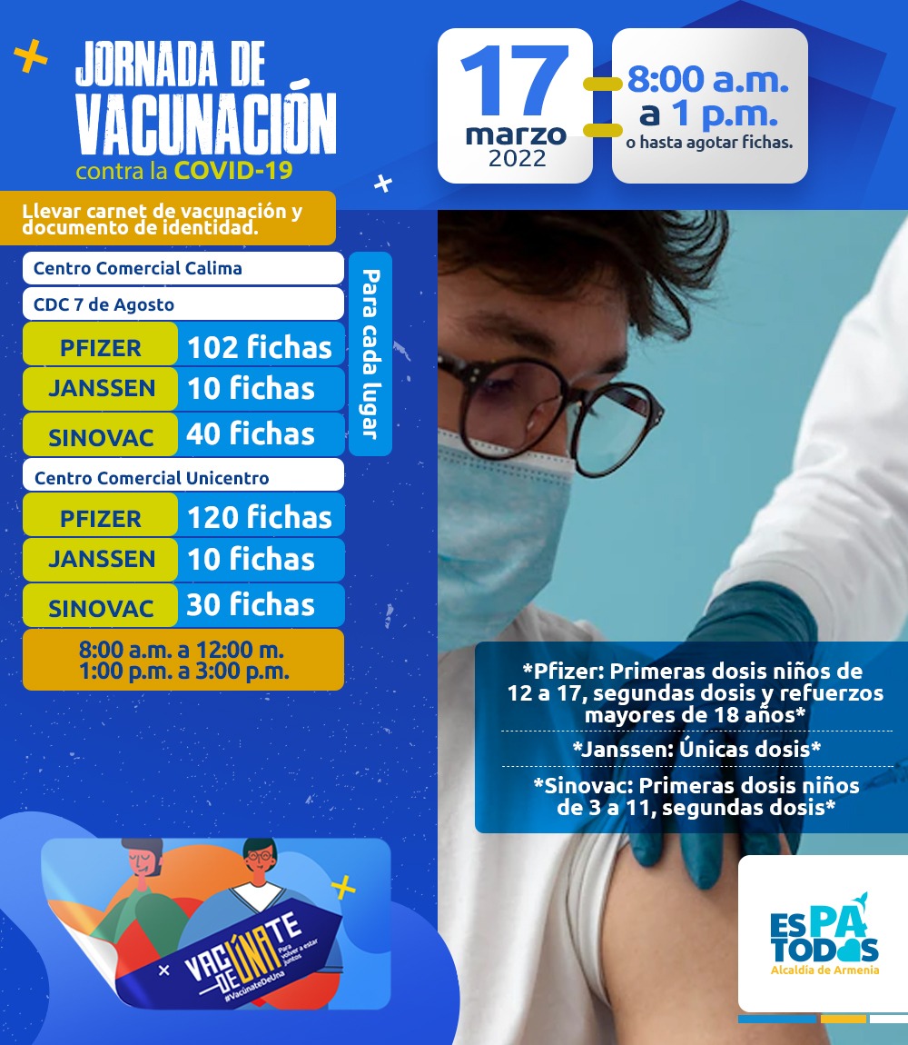 Hoy, vacunación en Calima, Unicentro y CDC del 7 de Agosto