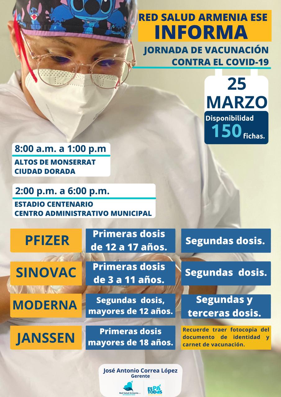 Jornada extramural de vacunación en Ciudad Dorada, Plaza Bolívar, CAM y Estadio