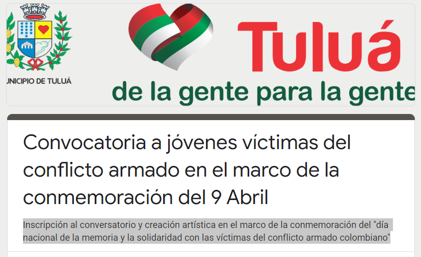 Convocatoria a jóvenes víctimas del conflicto armado en el marco de la conmemoración del 9 Abril