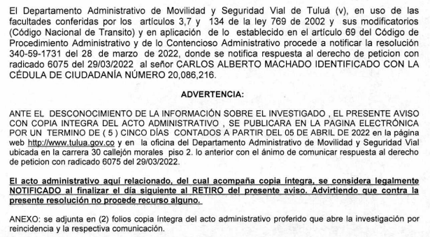 NOTIFICACIÓN POR AVISO-RESOLUCIÓN No 340-59-1731