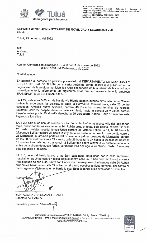 RESPUESTA A SOLICITUD DE INFORMACION CON RADICADO  E-6460