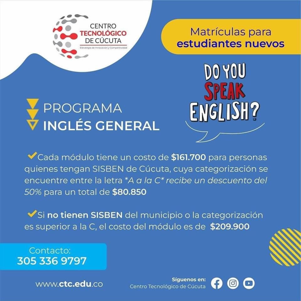 INSCRÍBASE EN EL PROGRAMA DE FORMACIÓN ACADÉMICA DE INGLÉS DEL CTC »