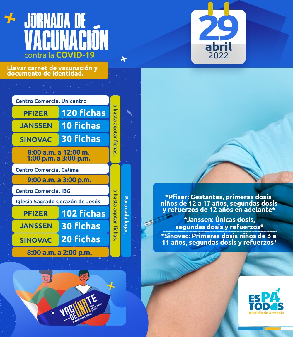 Vacunación Covid - 19 estará hoy en la Iglesia Sagrado Corazón de Jesús, IBG, Calima y Unicentro