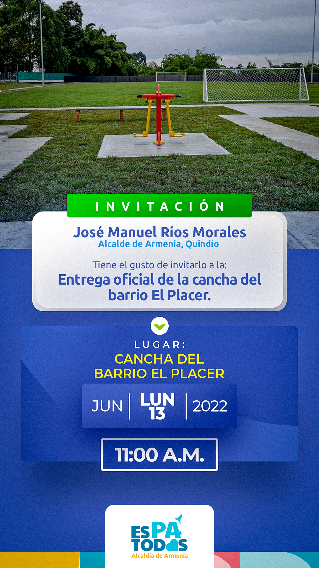 Hoy lunes, alcalde José Manuel Ríos entregará, a la comunidad, la cancha del barrio El Placer