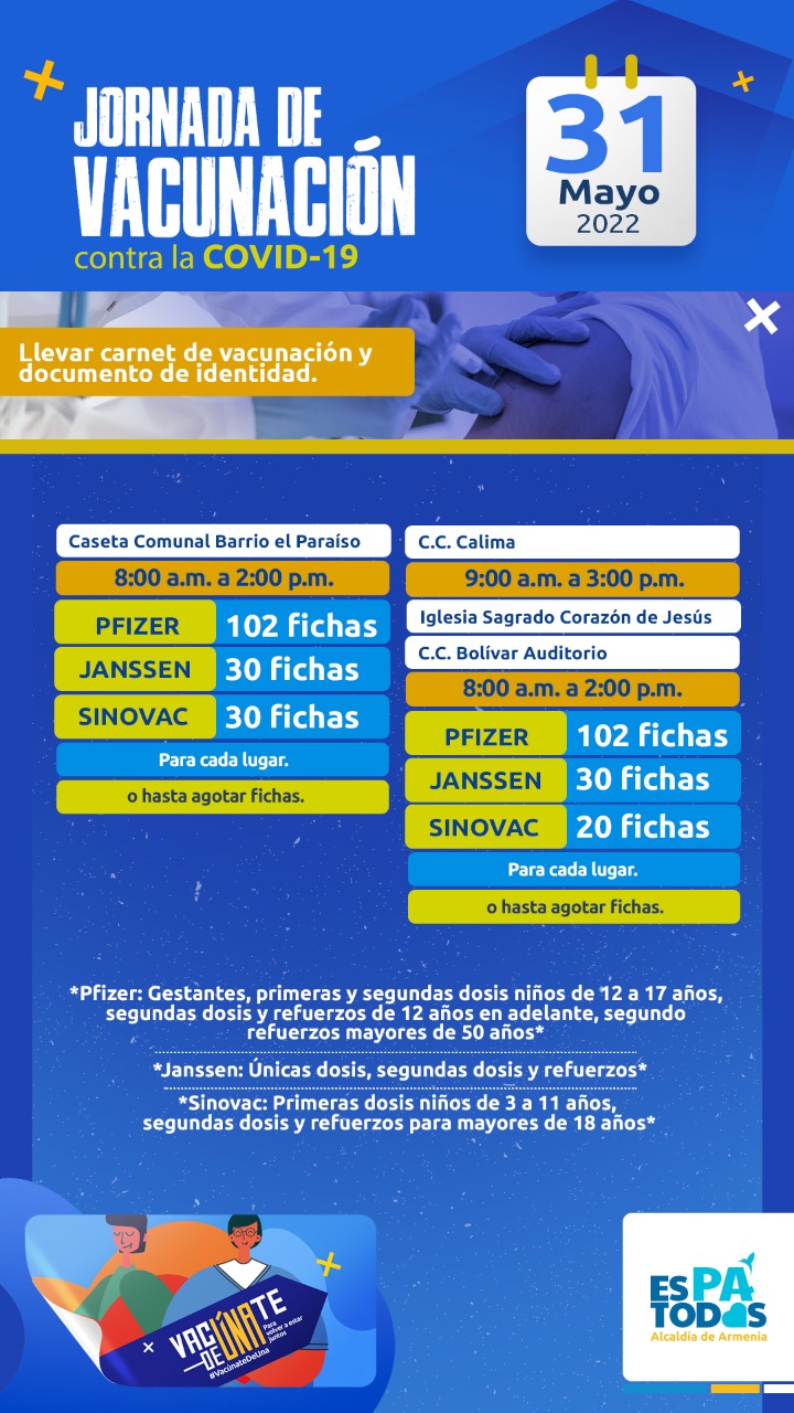 Hoy, puntos de vacunación COVID-19 en cuatro lugares de la ciudad