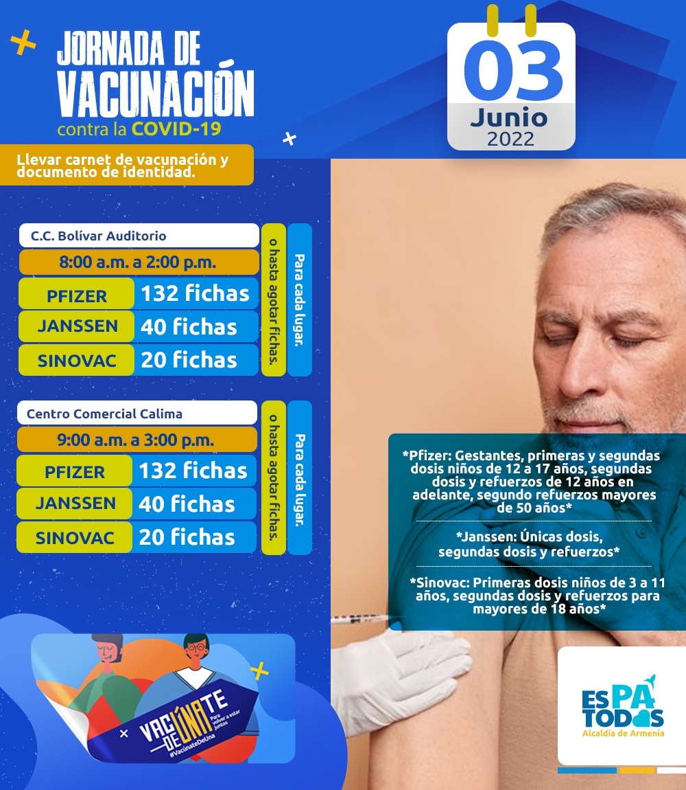 Hoy, puntos de vacunación COVID - 19 en los centros comerciales Calima y Bolívar