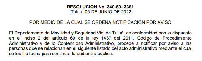 NOTIFICACIÓN POR AVISO – RESOLUCIÓN No. 340-59-3361
