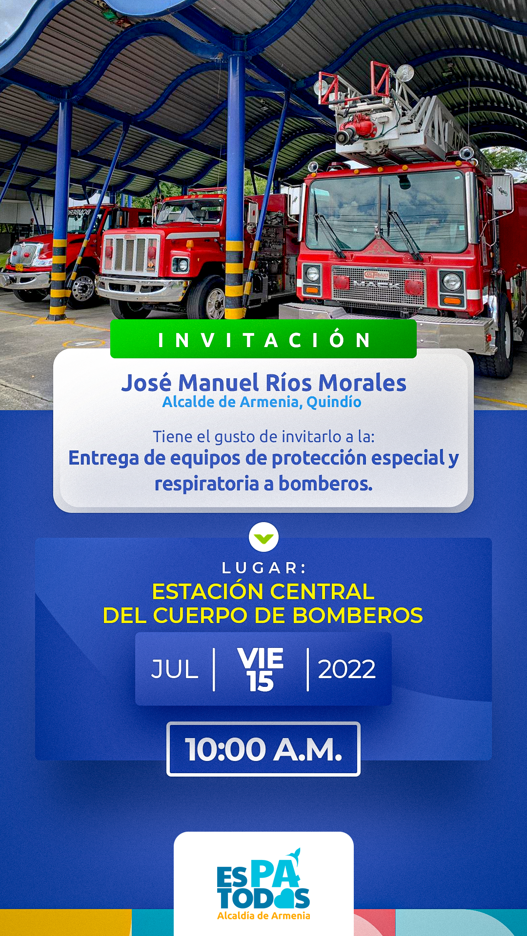 Con una inversión superior a los $1.500 millones, Alcalde de Armenia entregará equipos de protección especial y respiratoria a bomberos