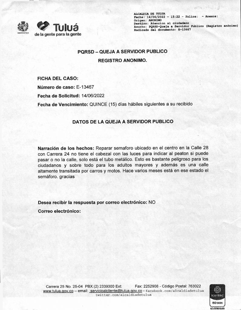 CONTESTACION DERECHO DE PETICION CON RADICADO E-13667 DE MANERA ANONIMA