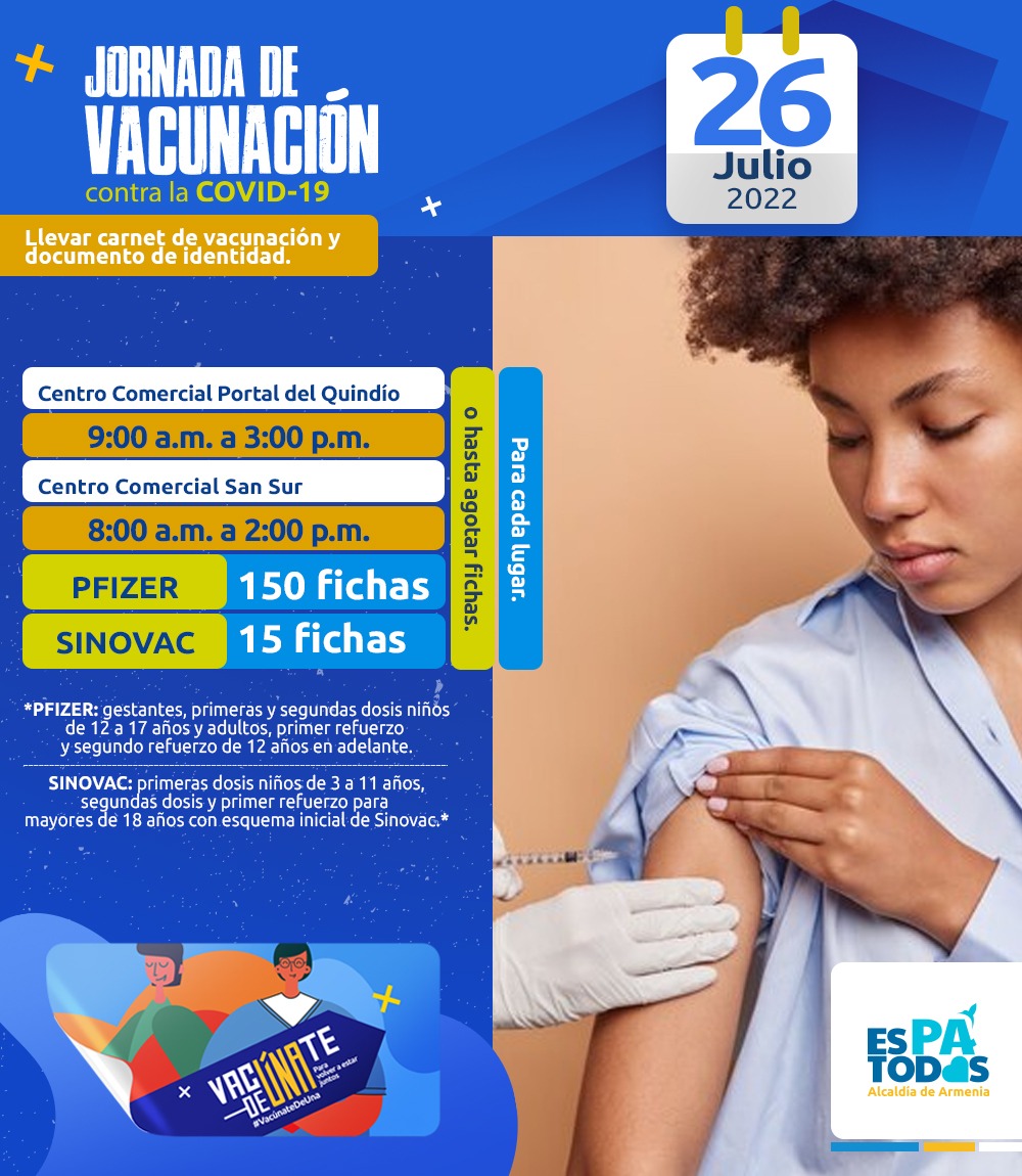 Con 271 casos activos y 630.533 dosis aplicadas, Armenia avanza en el plan de vacunación contra la COVID-19