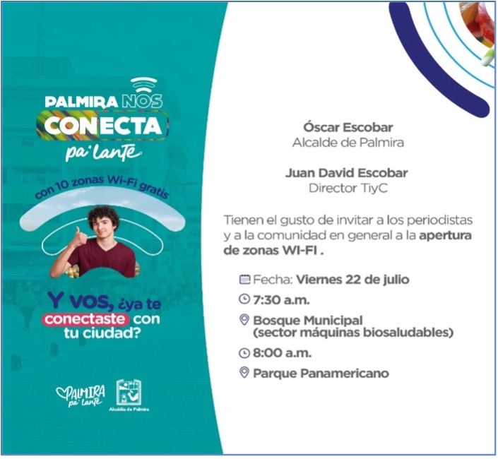 Este viernes la Alcaldía de Palmira realizará el lanzamiento de dos nuevas zonas wifi para los ciudadanos
