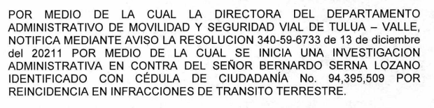 NOTIFICACIÓN POR AVISO – RESOLUCIÓN No. 340-59-4025