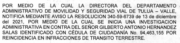 NOTIFICACIÓN POR AVISO – RESOLUCIÓN No. 340-59-4029
