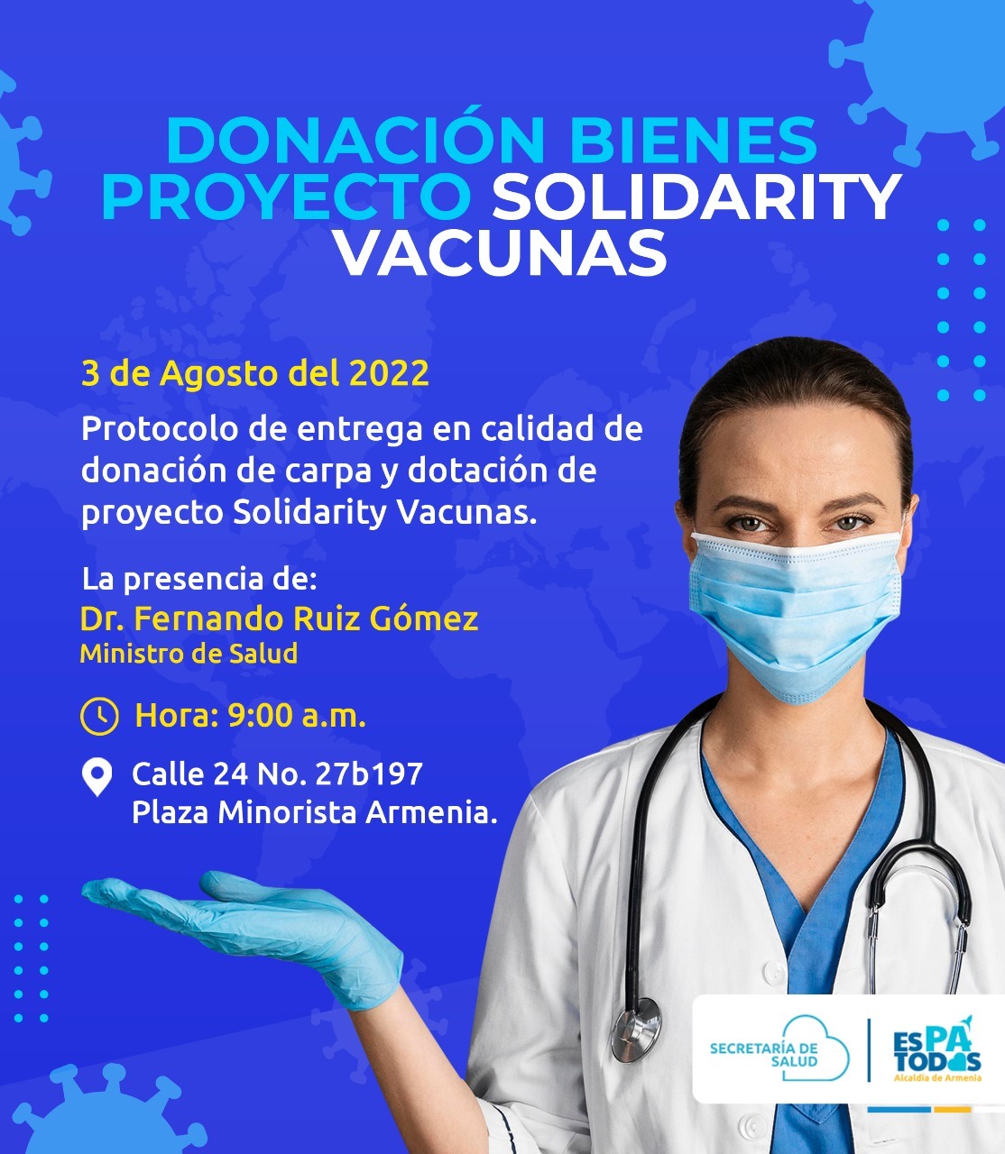 En compañía del Ministro de Salud y Protección Social, Alcalde recibirá donación para la Secretaría de Salud